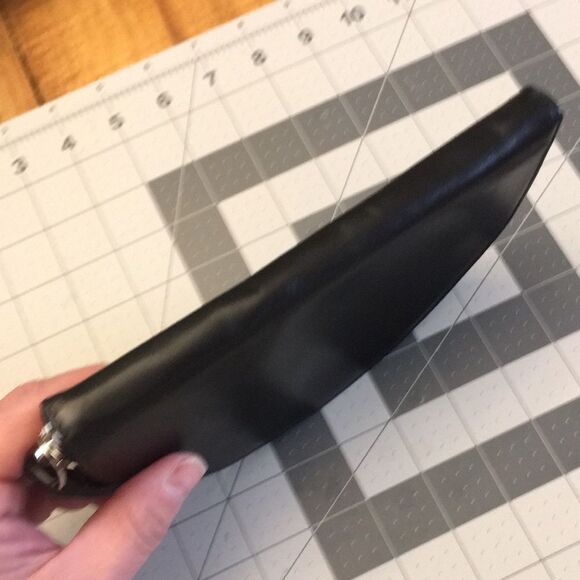 Eileen Fisher Black Leather Half Moon Pouch Cosmetics Case wristlet - Picture 16 of 16